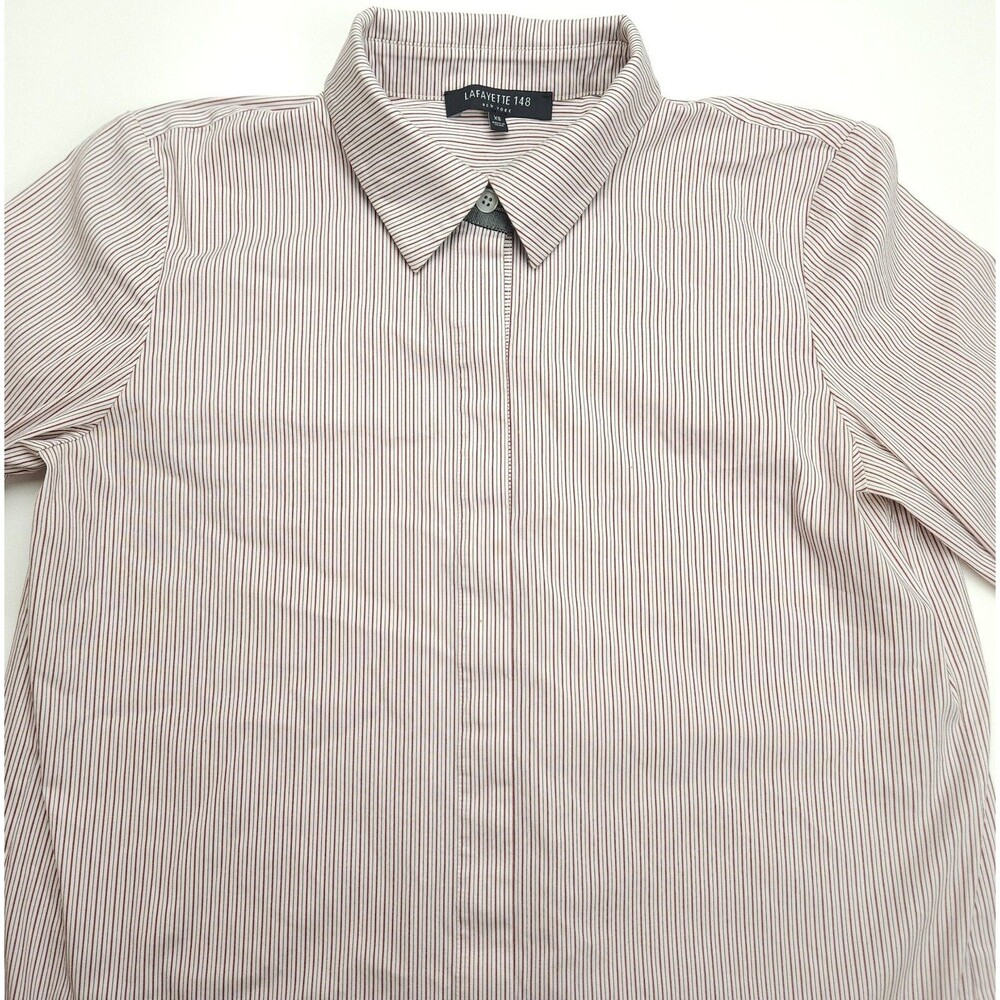 XS Lafayette 148 Womens Button Blouse Top Shirt Hidden Button Cotton Polyamide